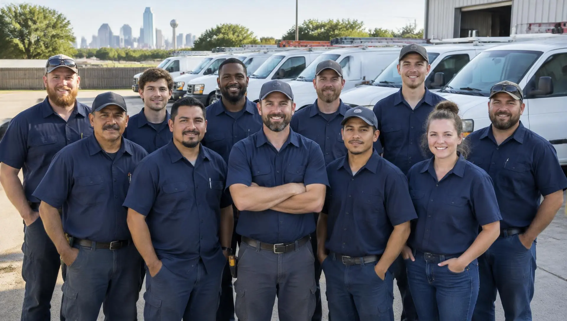 The Mesquite Plumbing service team in front of their trucks